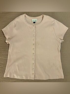 Universal Thread Pale Pink Button-Front Short Sleeve Ribbed Top